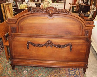 French Antique Louis XVI Walnut Queen Size Bed