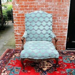 French Antique Louis XV Armchair c.1880s | New Blue & Purple Upholstery