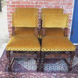 Set of 4 French Antique Renaissance Oak Dining Chairs | Carved & Sturdy Seats