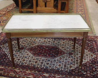 Antique French Louis XVI Mahogany Marble Top Bouillotte Coffee Table