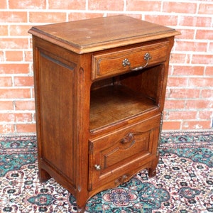 French Louis XV Antique Oak Nightstand Small Bedside Cabinet w/ Drawer