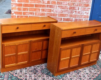 Pair Mid Century Modern Teak Cabinets | 2 Door 1 Drawer Storage Units
