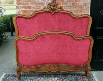French Antique Carved Walnut Louis XV Full Size Bed with Rails | Elegant Design