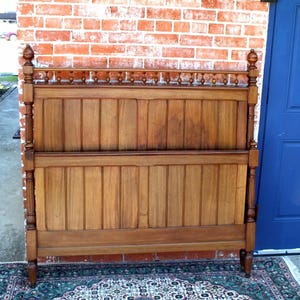 French Antique Carved Walnut Full Size Bed with Rails - Classic Panel Design