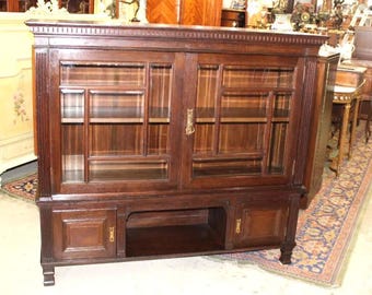 Antique Oak Bookcase With Glass Doors - Etsy