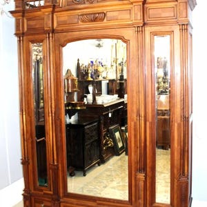 French Henry II Walnut Armoire | Antique 1 Door Wardrobe with Mirror