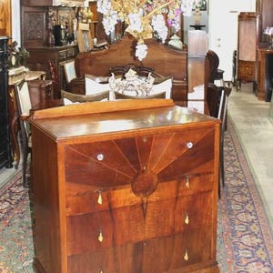 English Antique Burl Walnut Queen Anne Chest | Inlaid Dresser w/ Cabriole Legs
