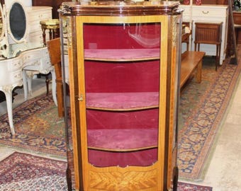 Antique French Rosewood Napoleon III Display Cabinet Glass Door