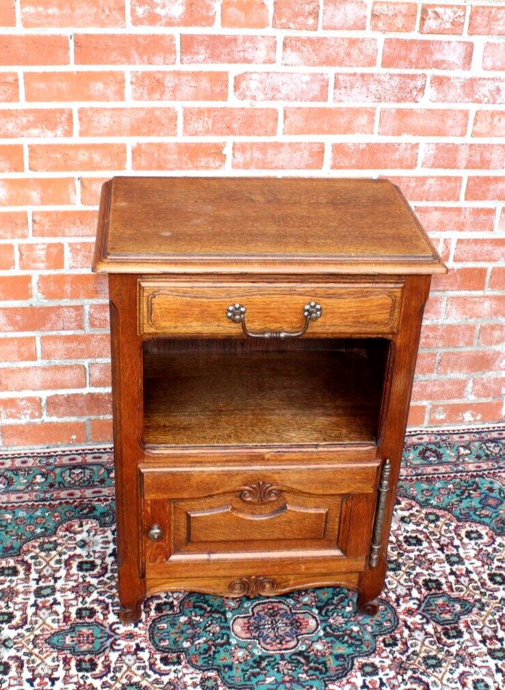 French Louis XV Antique Oak Nightstand Small Bedside Cabinet W/ Drawer ...