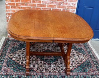 French Antique Oak Art Nouveau Kitchen Table c.1895 | Curved Legs & Leaf