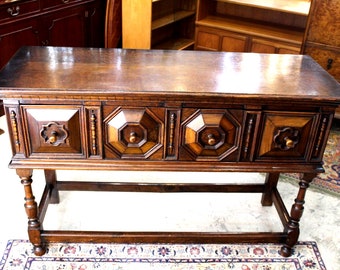 English Antique Oak Jacobean Sideboard / Buffet / Bar Cabinet