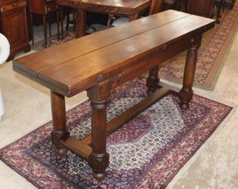 French Antique Oak Folding Trestle Table, Farmhouse Dining Table, Rustic Sofa Table