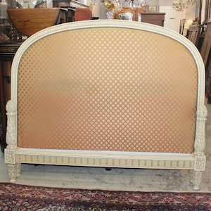 French Antique Louis XVI Queen Bed w/ Carved Frame & Free New Upholstery