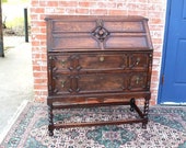 English Antique Oak Jacobean Front Drop Desk Home Office Furniture