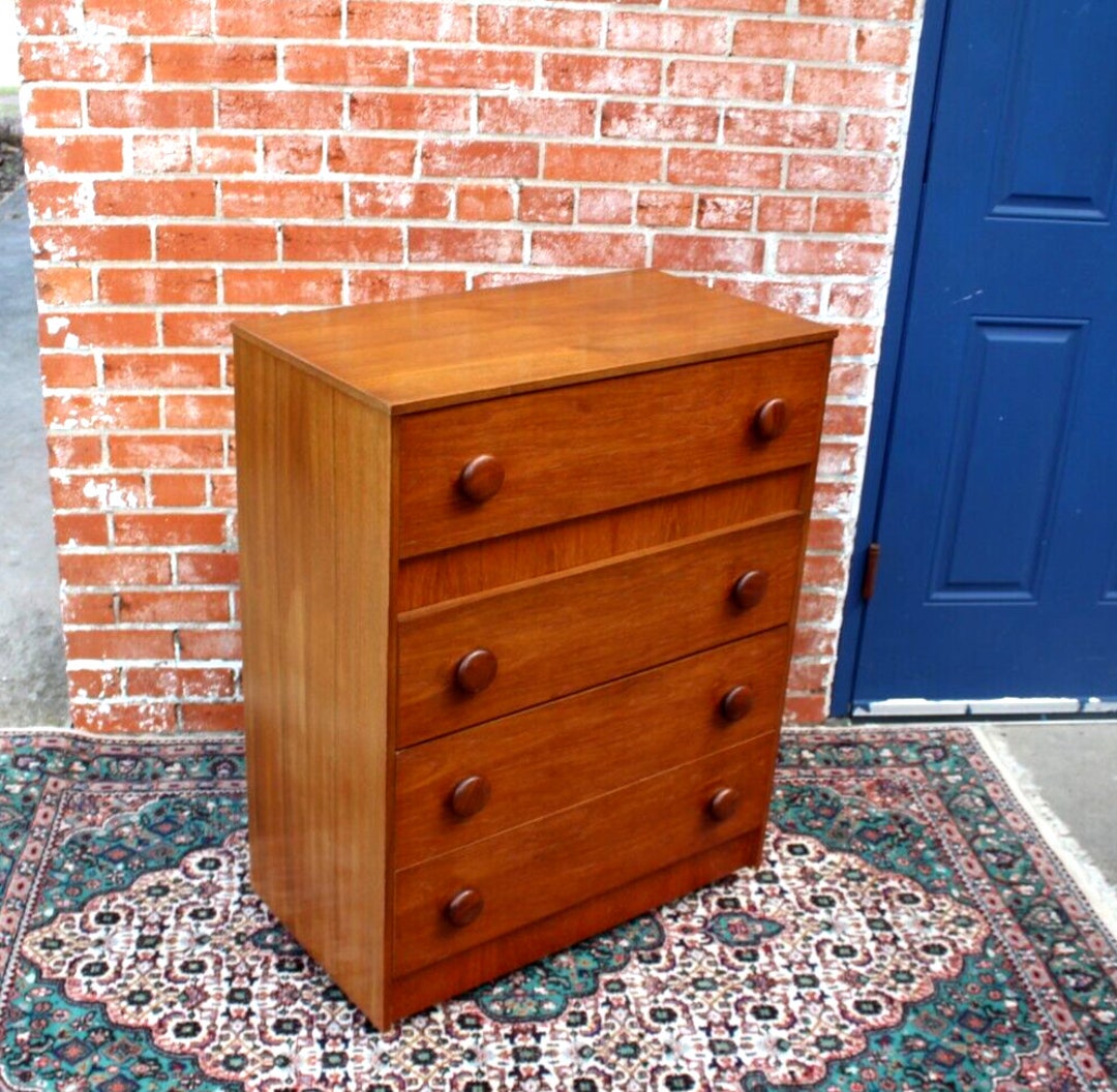 Mid Century Teak Wood 4 Drawer Chest Etsy