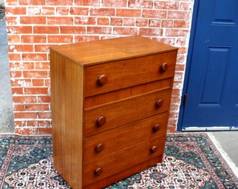 Mid Century Modern Teak Chest | 4 Drawer Dresser Vintage Storage Cabinet