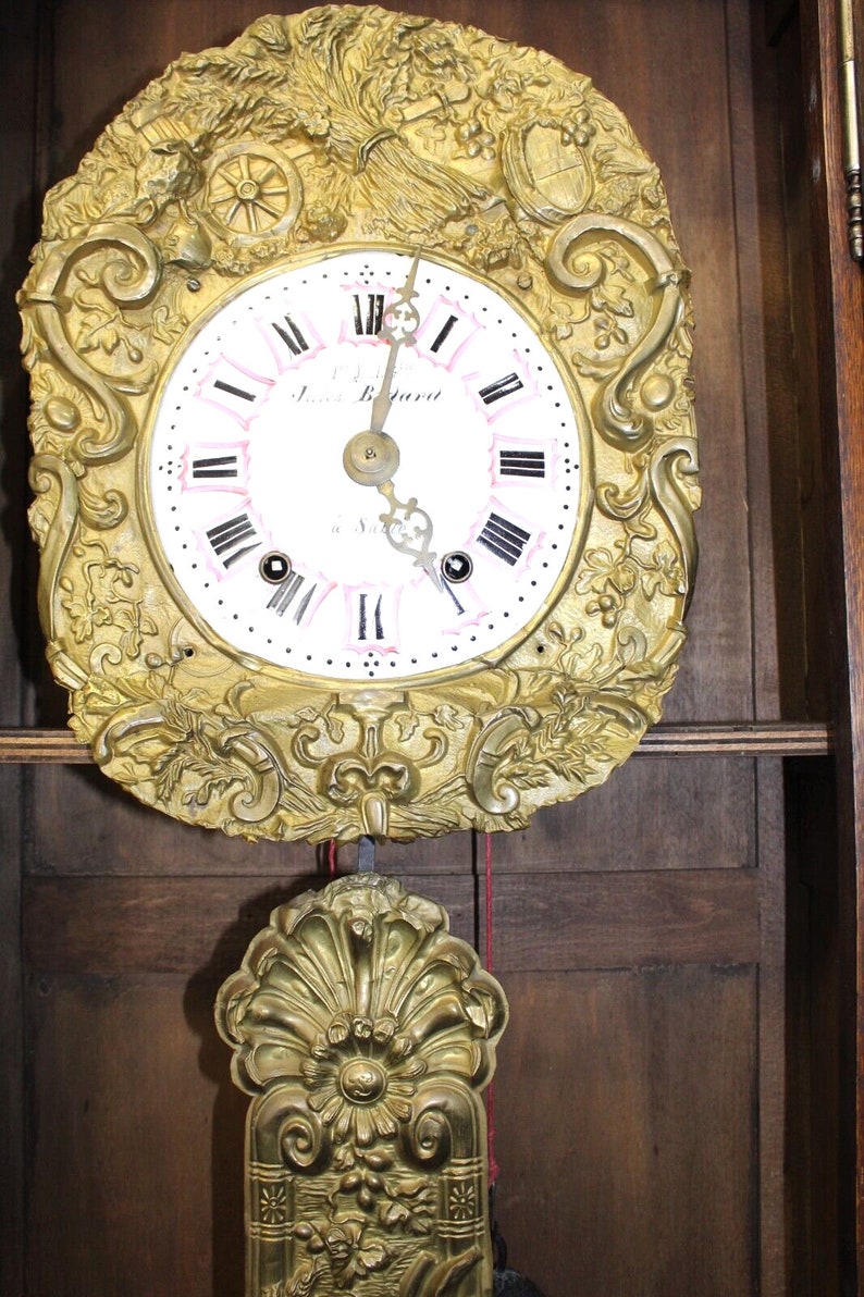 French Antique Oak Wood Britany Morbier Grandfather Clock Runs Perfect