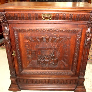French Antique Carved Oak Renaissance Cabinet | Sideboard Circa 1880