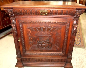 French Antique Carved Oak Renaissance Cabinet | Sideboard Circa 1880