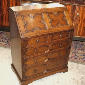 English Antique Oak Jacobean Drop Front Desk | Home Office Furniture