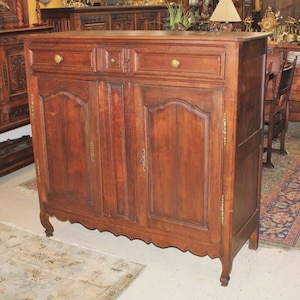 French Antique Oak Tall Sideboard Cabinet | Dining Room Storage Buffet c.1800