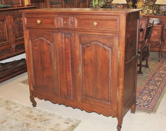 French Antique Oak Tall Sideboard Cabinet | Dining Room Storage Buffet c.1800