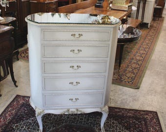 English Painted Antique White Chest Of Drawer / With Mirror Top