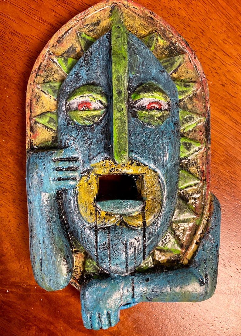Tiki Mask with face inspired by Disney Enchanted Tiki Room and Trader Sam's Grog Grotto Blue Face