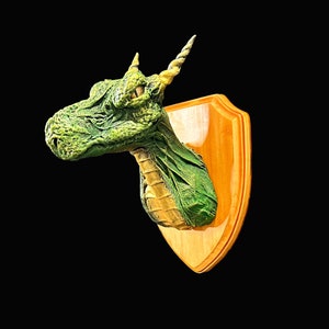 Taxidermy dragon head trophy mounted dragon shield Green