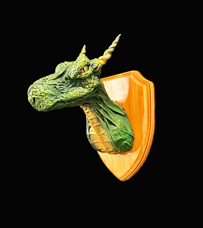 Taxidermy dragon head trophy mounted dragon shield Green