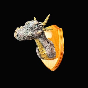 Taxidermy dragon head trophy mounted dragon shield Silver