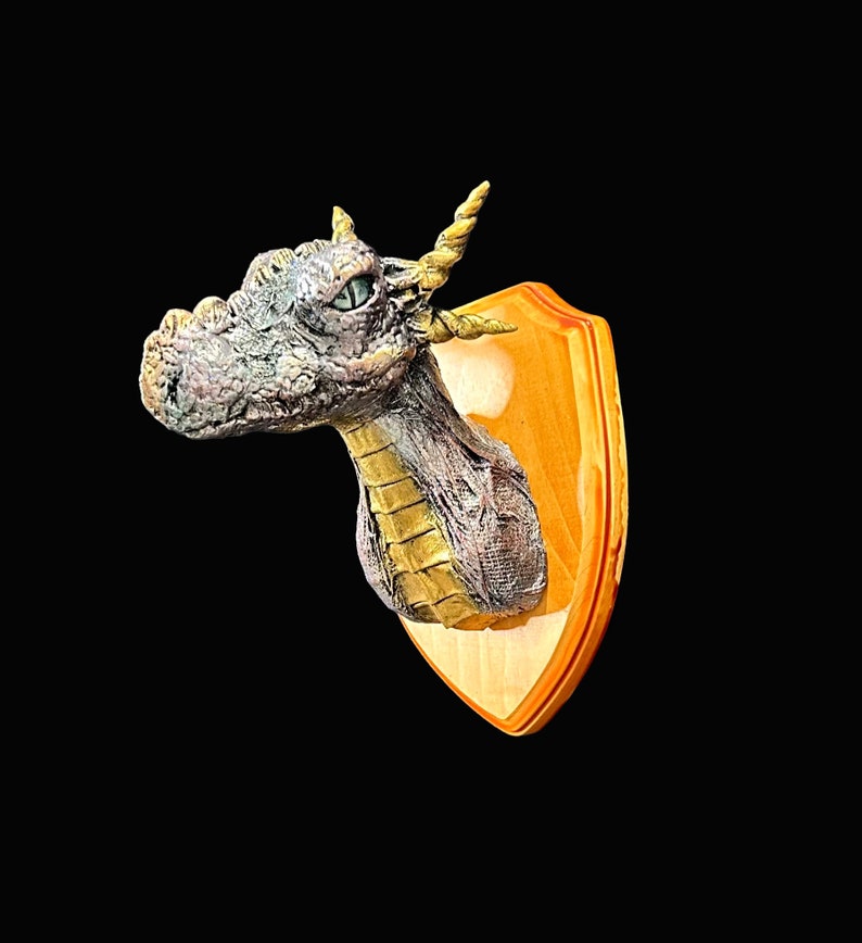 Taxidermy dragon head trophy mounted dragon shield Silver