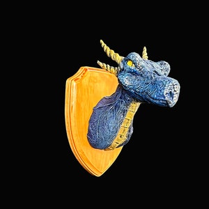 Taxidermy dragon head trophy mounted dragon shield Blue