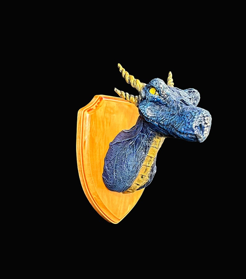 Taxidermy dragon head trophy mounted dragon shield Blue