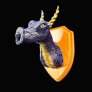 Taxidermy dragon head trophy mounted dragon shield Purple