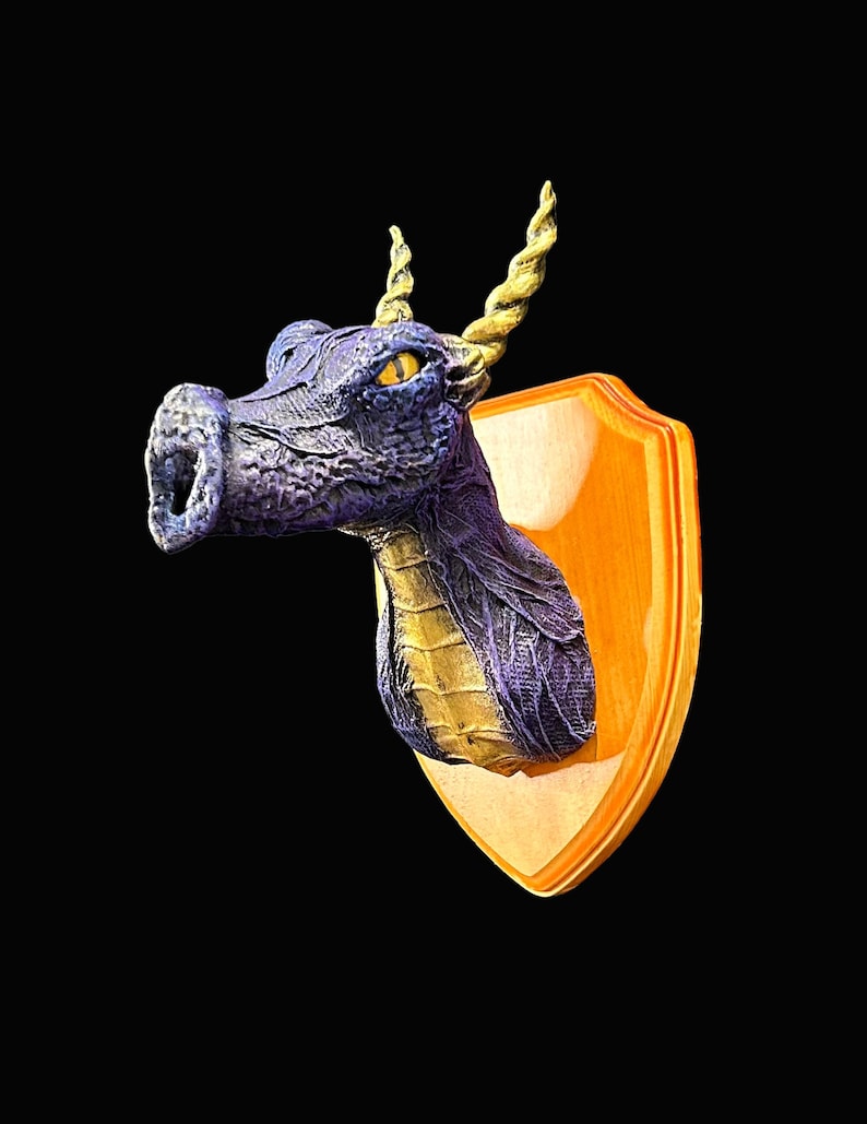 Taxidermy dragon head trophy mounted dragon shield Purple