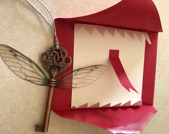 Flying Key Ornament inspired by Harry Potter with Howler Envelope Christmas