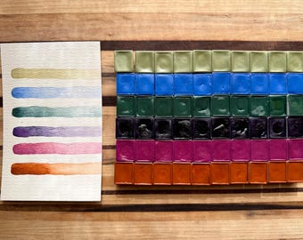 Acuarela hecha a mano / Juego de 6 medias pastillas / Hongos