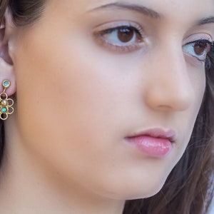 Green Tourmaline Floral Earrings, 18k Gold Plated Silver Earrings, Small, Delicate, Elegant Dangles, Bridesmaid Earrings, Evening Earrings image 1