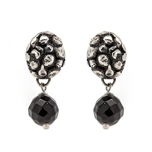 Black Onyx Stud Earrings, 925 Sterling Silver Earrings, Textured Earrings, Black Onyx Dangle Earrings, Elegant Dangle Earrings for Evening