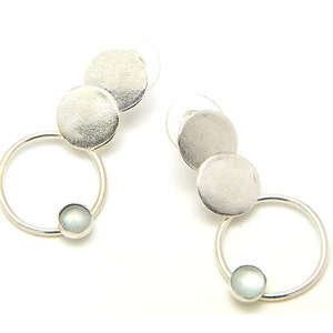 925 sterling silver Aquamarine Earrings, Geometric Stud Earrings, Circle Dangle Earrings, Geometric Hoop Earrings, Birthstone Gift for Her image 3