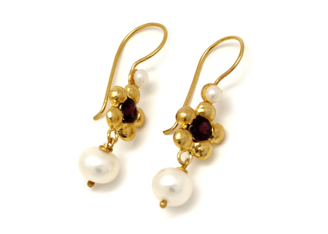Boucles D'oreilles Perles Dorées Argent 925 HANLI - Perles Pendantes Délicates, Pour Mariage, Quotidien, Cadeau Femme - 12