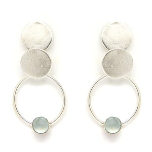 925 sterling silver Aquamarine Earrings, Geometric Stud Earrings, Circle Dangle Earrings, Geometric Hoop Earrings, Birthstone Gift for Her image 2