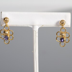 Purple Iolite Floral Earrings, 18k Gold Plated Silver Earrings, Small, Delicate, Elegant Dangles, Bridesmaid Earrings, Birthstone Earrings image 3