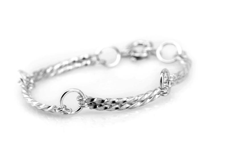 Sterling Silver Bracelet, Double Chain Bracelet, Solid Silver Bracelet for Women, Unique Silver Bracelet, Fine Silver Bracelet, Gift for Her image 2