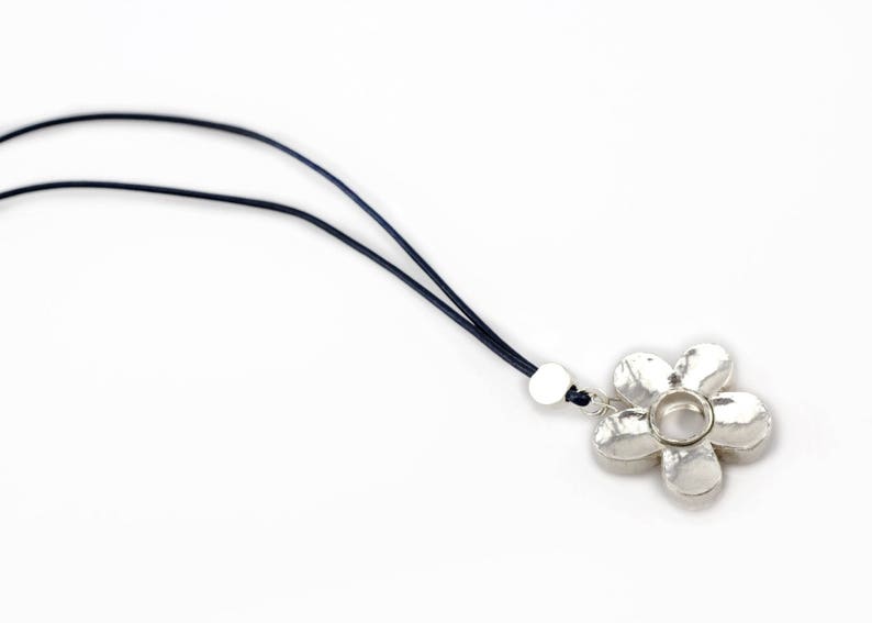 Sterling Silver Flower Pendant Necklace, Leather Cord Necklace, Floral Women Jewelry, Boho Chic Flower Necklace, Romantic Jewelry Gift image 5