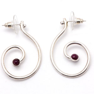 Sterling Silver Spiral Earrings with Rubi Stone, Spiral Stud Earrings, Large Spiral Earrings, Statement Earrings, Birthstone Gift for Her