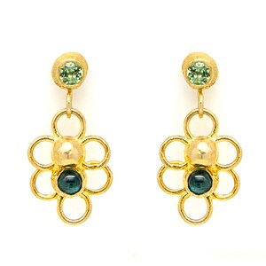 Green Tourmaline Floral Earrings, 18k Gold Plated Silver Earrings, Small, Delicate, Elegant Dangles, Bridesmaid Earrings, Evening Earrings image 2