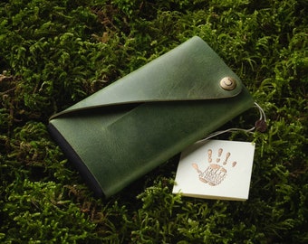 iPhone 16 case / wallet, iPhone 16 Pro wallet/cardholder green Italian Crazy Horse leather minimalist iPhone 16e 15 case iPhone 15 Max cover