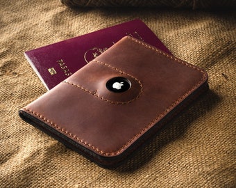 AirTag Passport Wallet, Case, Holder - Vegetable Tanned Italian Leather, Felt, Travel Cardholder, Air Tag, Card, ID, Documents, Personalized